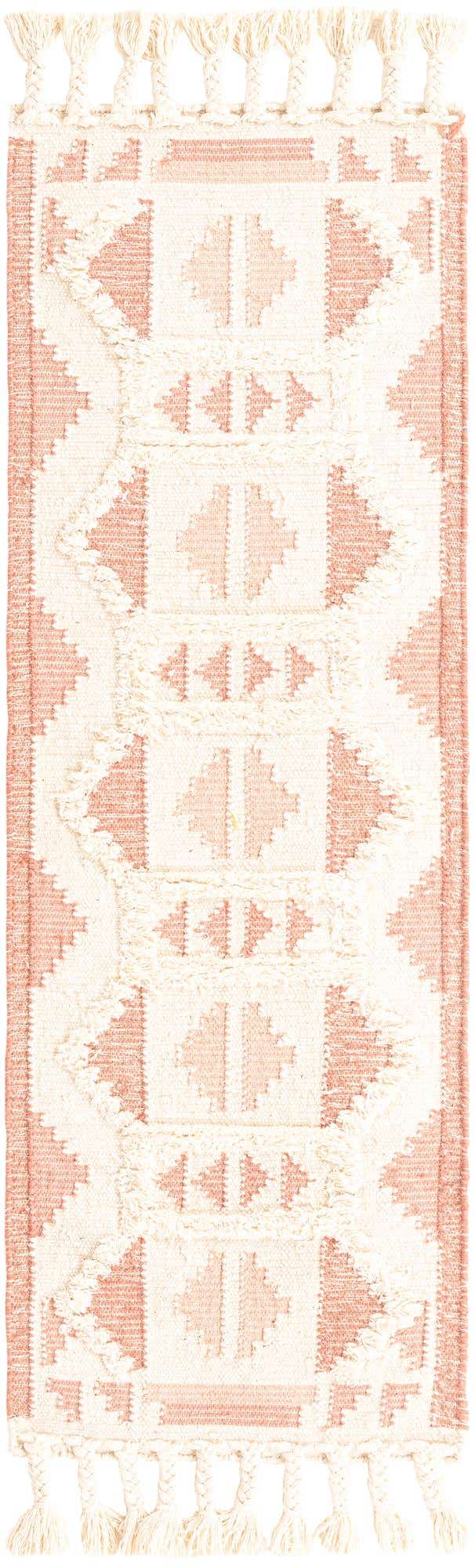 Pink and White 2' 2 x 6' 1 Mesa Runner Area Rug 100% Wool Geometric All Natural Carpet for Living, Dining, Office, Bedrooms, Dorms, Kitchens for Sale at Rug Engine