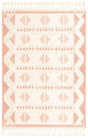 Pink and White 6' 1 x 9' Mesa Rectangle Area Rug 100% Wool Geometric All Natural Carpet for Living, Dining, Office, Bedrooms, Dorms, Kitchens for Sale at Rug Engine