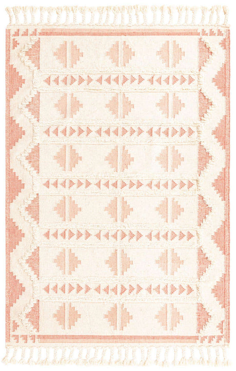 Pink and White 6' 1 x 9' Mesa Rectangle Area Rug 100% Wool Geometric All Natural Carpet for Living, Dining, Office, Bedrooms, Dorms, Kitchens for Sale at Rug Engine