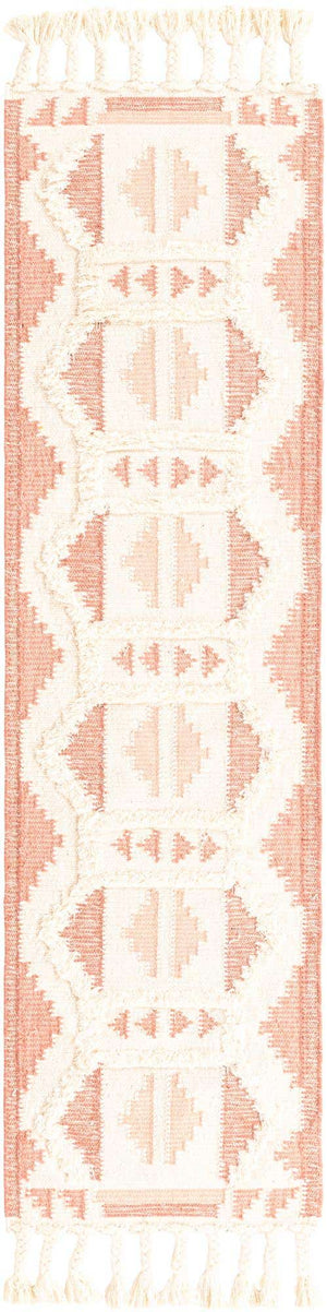 Pink and White 2' 2 x 8' 2 Mesa Runner Area Rug 100% Wool Geometric All Natural Carpet for Living, Dining, Office, Bedrooms, Dorms, Kitchens for Sale at Rug Engine