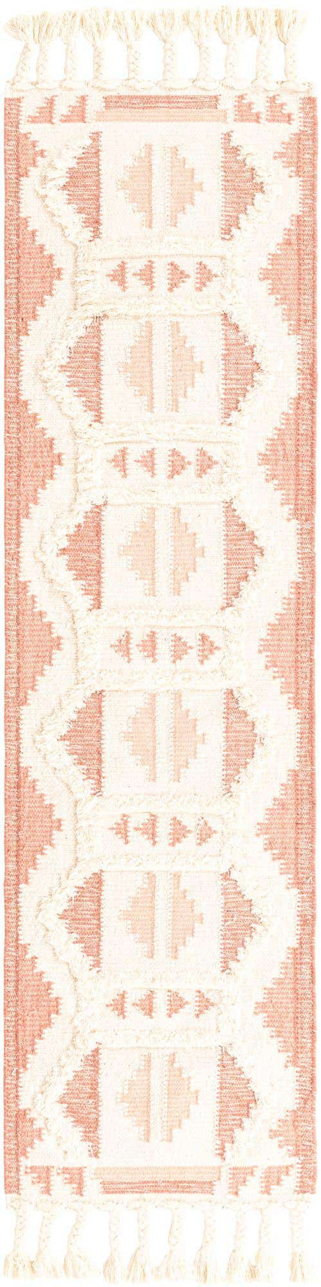 Pink and White 2' 2 x 8' 2 Mesa Runner Area Rug 100% Wool Geometric All Natural Carpet for Living, Dining, Office, Bedrooms, Dorms, Kitchens for Sale at Rug Engine