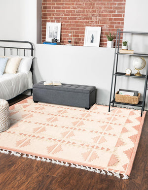 Pink and White 10' x 10' Mesa Square Area Rug 100% Wool Geometric All Natural Carpet for Living, Dining, Office, Bedrooms, Dorms, Kitchens for Sale at Rug Engine