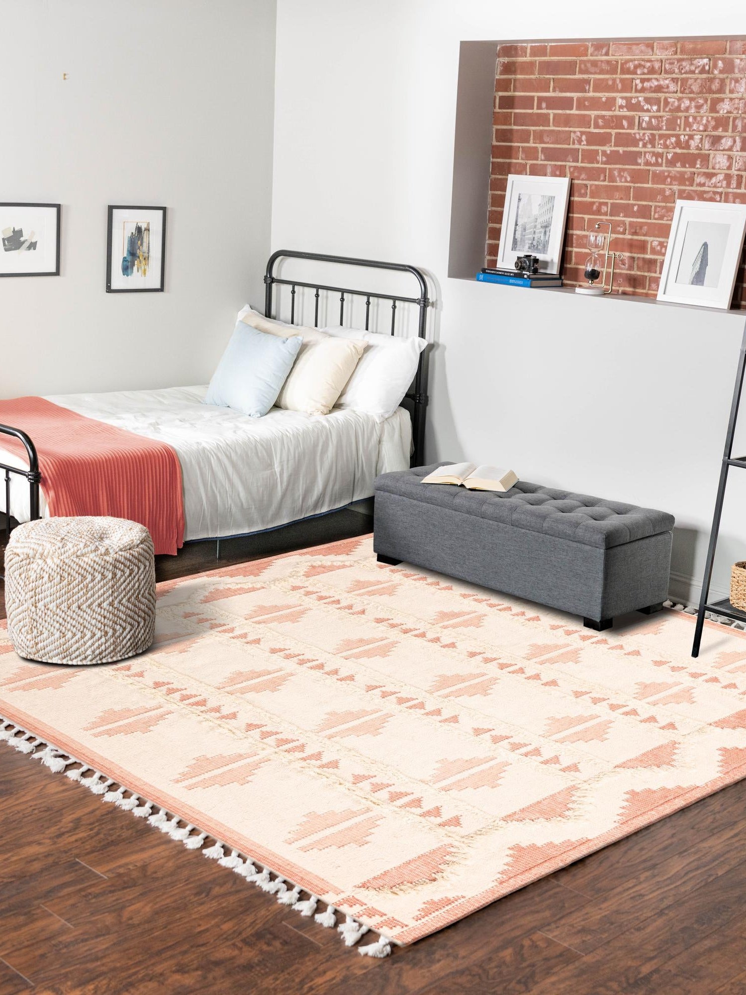 Pink and White 10' x 10' Mesa Square Area Rug 100% Wool Geometric All Natural Carpet for Living, Dining, Office, Bedrooms, Dorms, Kitchens for Sale at Rug Engine