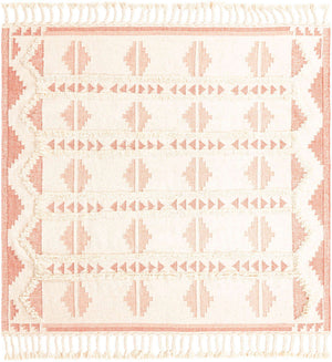 Pink and White 8' x 8' Mesa Square Area Rug 100% Wool Geometric All Natural Carpet for Living, Dining, Office, Bedrooms, Dorms, Kitchens for Sale at Rug Engine