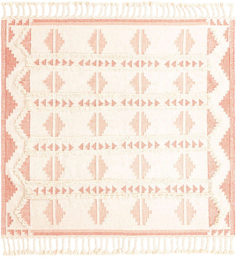 Pink and White 8' x 8' Mesa Square Area Rug 100% Wool Geometric All Natural Carpet for Living, Dining, Office, Bedrooms, Dorms, Kitchens for Sale at Rug Engine