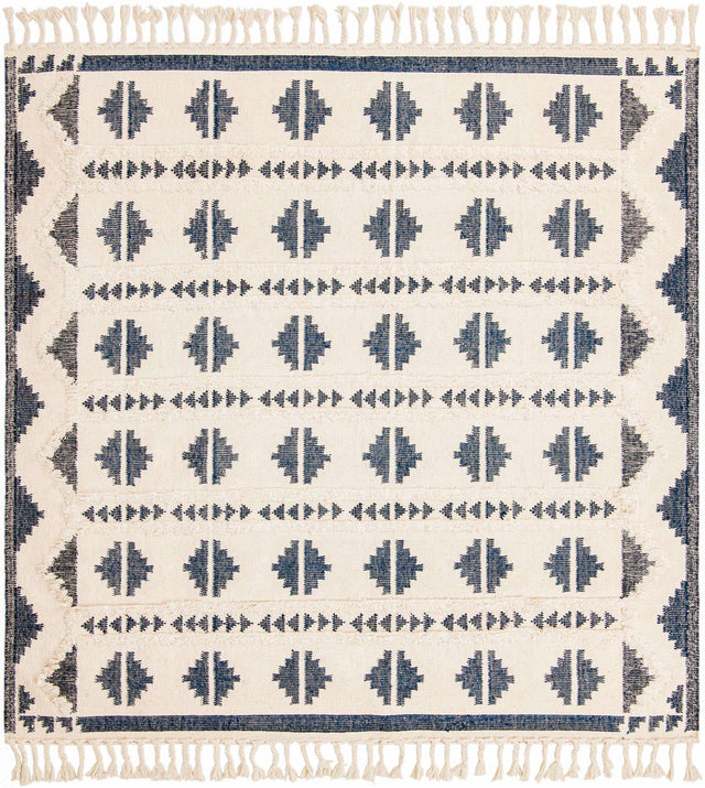 Navy Blue and White 10' x 10' Mesa Square Area Rug 100% Wool Geometric All Natural Carpet for Living, Dining, Office, Bedrooms, Dorms, Kitchens for Sale at Rug Engine