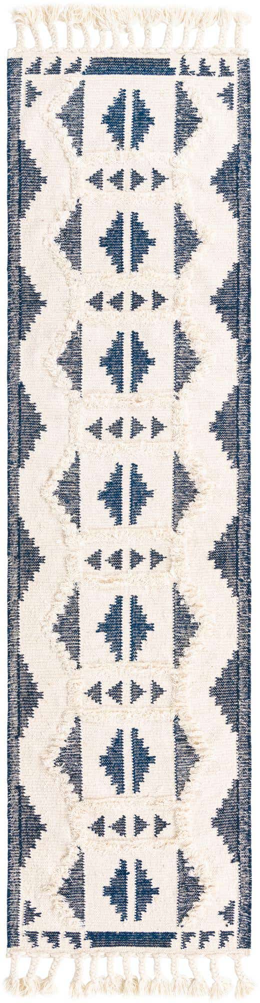 Navy Blue and White 2' 7 x 13' 1 Mesa Runner Area Rug 100% Wool Geometric All Natural Carpet for Living, Dining, Office, Bedrooms, Dorms, Kitchens for Sale at Rug Engine