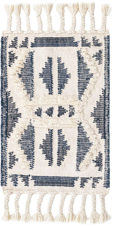 Navy Blue and White 2' x 3' 1 Mesa Rectangle Area Rug 100% Wool Geometric All Natural Carpet for Living, Dining, Office, Bedrooms, Dorms, Kitchens for Sale at Rug Engine