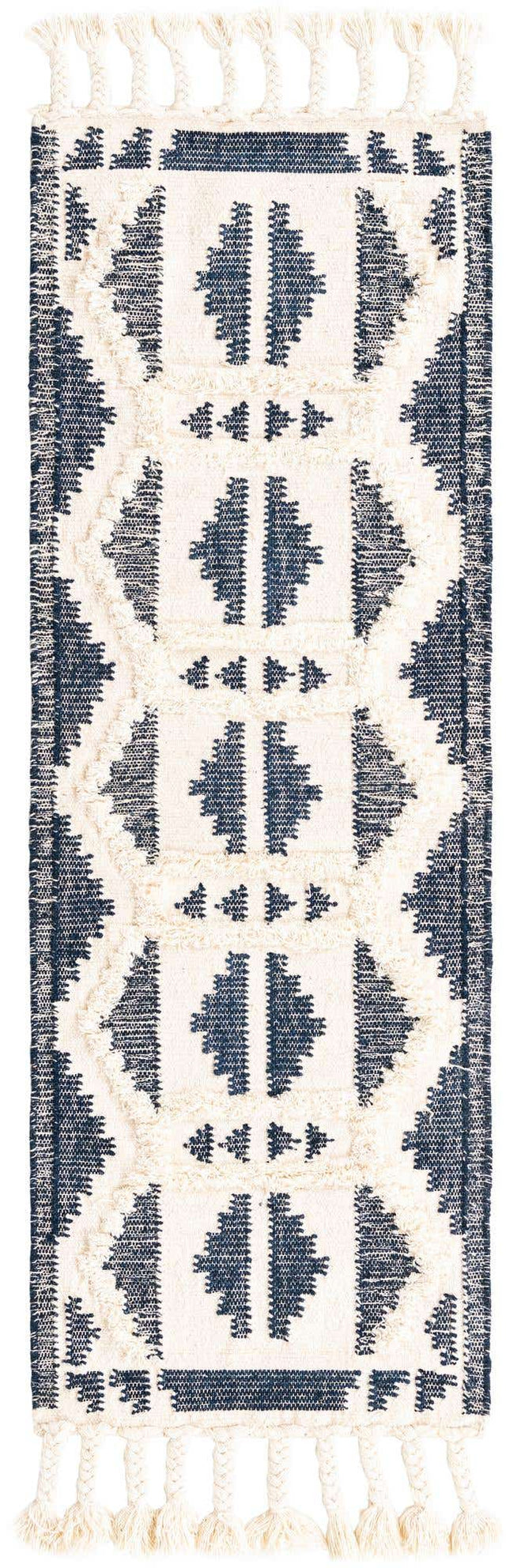 Navy Blue and White 2' 2 x 5' 1 Mesa Runner Area Rug 100% Wool Geometric All Natural Carpet for Living, Dining, Office, Bedrooms, Dorms, Kitchens for Sale at Rug Engine