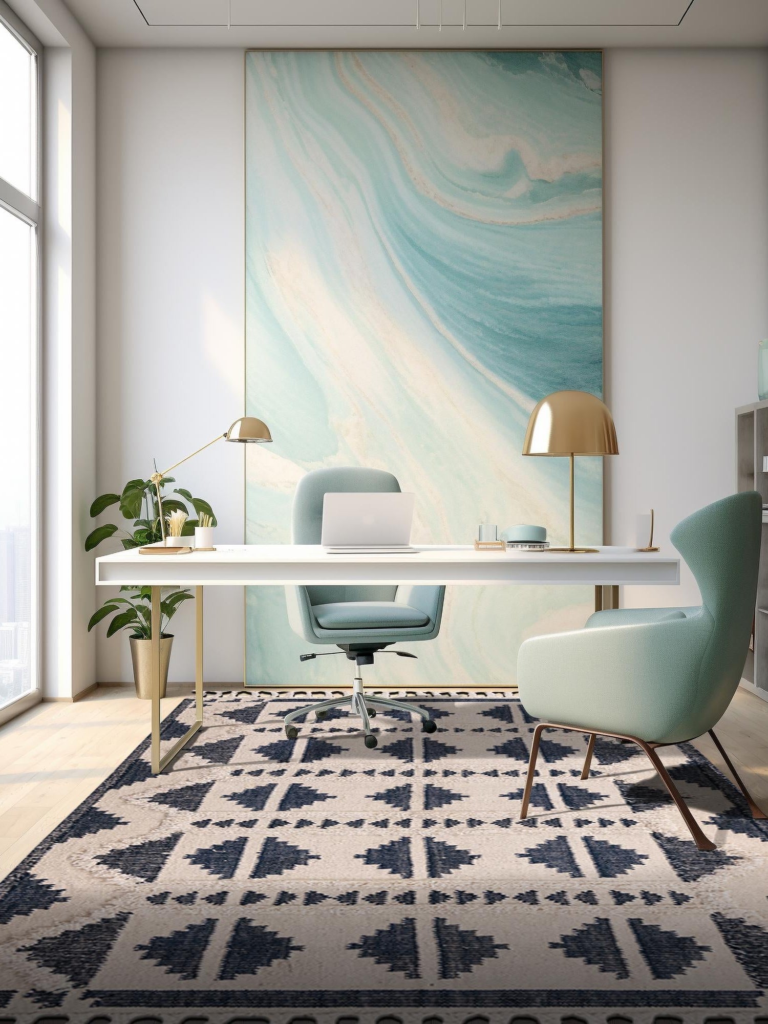 Navy Blue and White 8' x 10' Mesa Rectangle Area Rug 100% Wool Geometric All Natural Carpet for Living, Dining, Office, Bedrooms, Dorms, Kitchens for Sale at Rug Engine