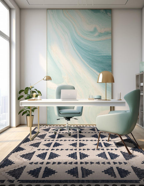 Navy Blue and White 10' x 14' 1 Mesa Rectangle Area Rug 100% Wool Geometric All Natural Carpet for Living, Dining, Office, Bedrooms, Dorms, Kitchens for Sale at Rug Engine
