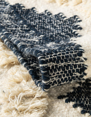 Navy Blue and White 2' 7 x 13' 1 Mesa Runner Area Rug 100% Wool Geometric All Natural Carpet for Living, Dining, Office, Bedrooms, Dorms, Kitchens for Sale at Rug Engine