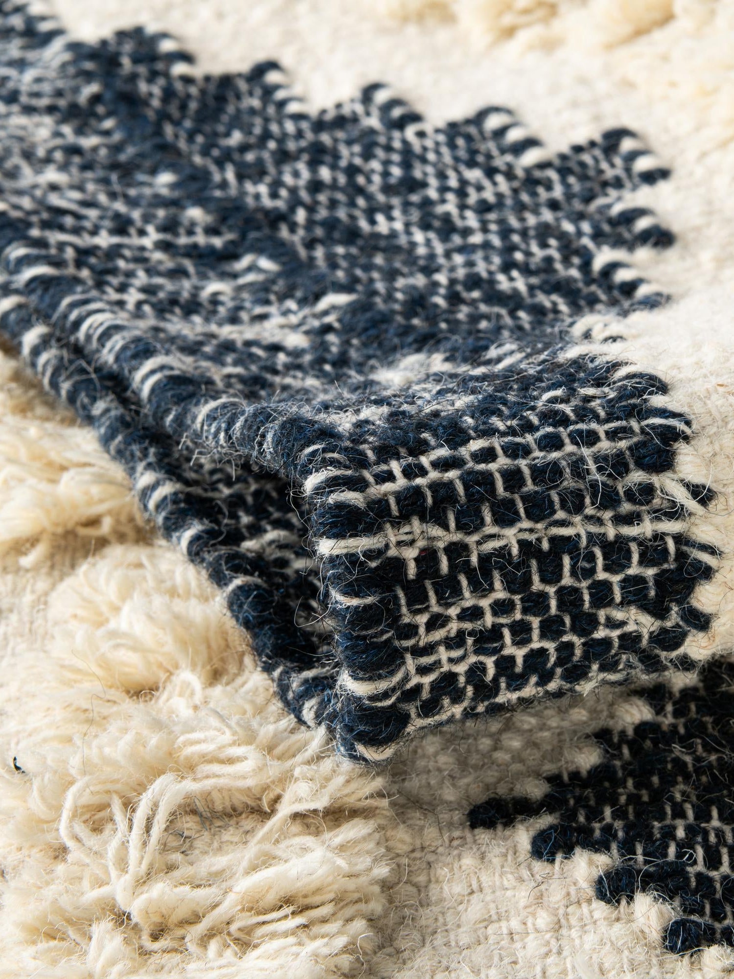 Navy Blue and White 2' 2 x 5' 1 Mesa Runner Area Rug 100% Wool Geometric All Natural Carpet for Living, Dining, Office, Bedrooms, Dorms, Kitchens for Sale at Rug Engine