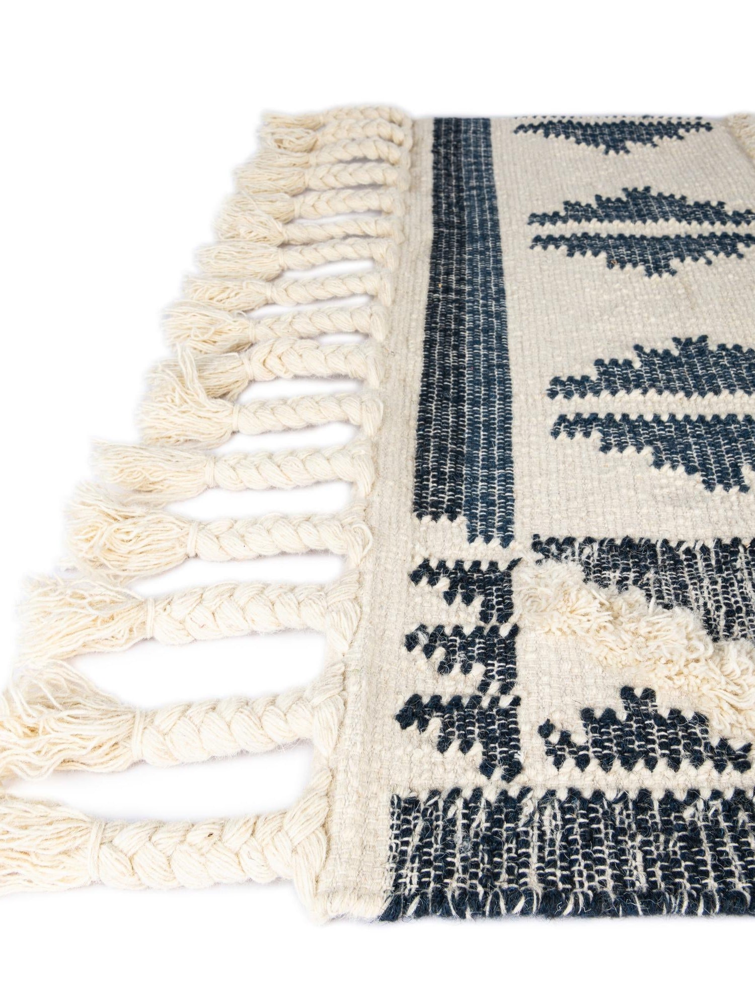 Navy Blue and White 2' 2 x 5' 1 Mesa Runner Area Rug 100% Wool Geometric All Natural Carpet for Living, Dining, Office, Bedrooms, Dorms, Kitchens for Sale at Rug Engine