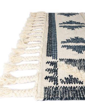 Navy Blue and White 2' 7 x 13' 1 Mesa Runner Area Rug 100% Wool Geometric All Natural Carpet for Living, Dining, Office, Bedrooms, Dorms, Kitchens for Sale at Rug Engine