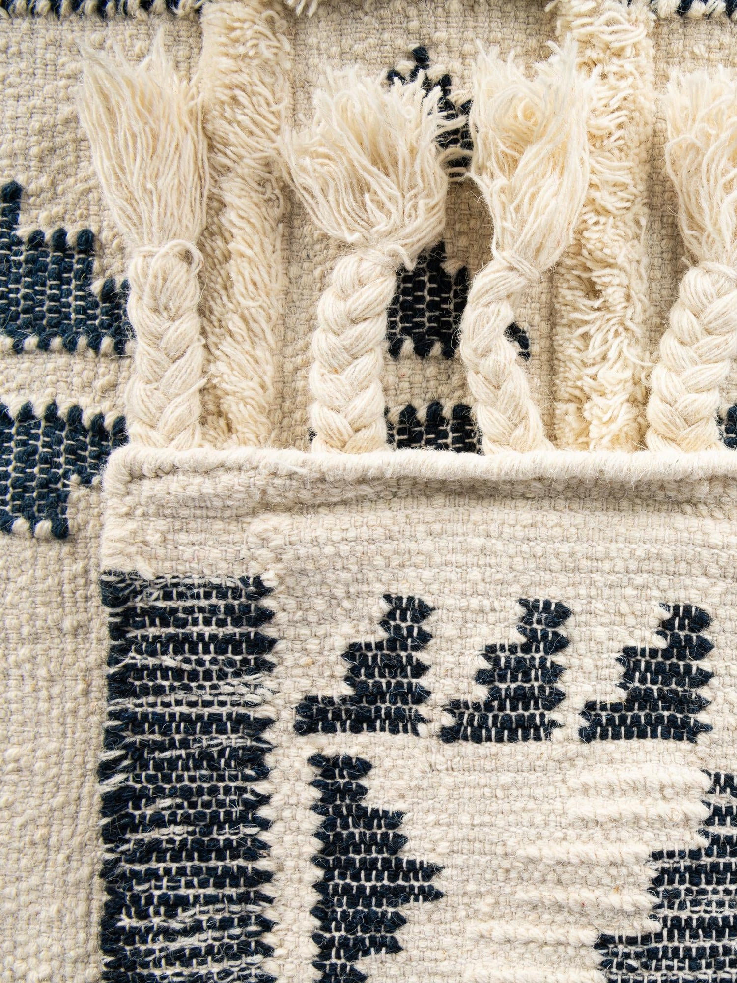 Navy Blue and White 2' 2 x 5' 1 Mesa Runner Area Rug 100% Wool Geometric All Natural Carpet for Living, Dining, Office, Bedrooms, Dorms, Kitchens for Sale at Rug Engine