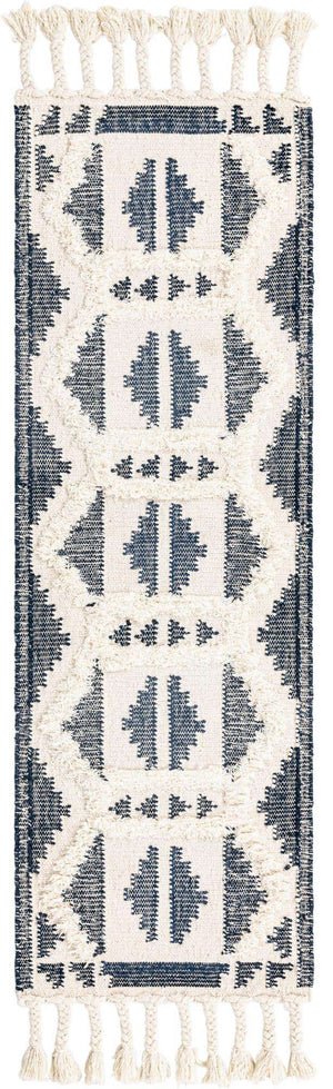 Navy Blue and White 2' 2 x 6' 1 Mesa Runner Area Rug 100% Wool Geometric All Natural Carpet for Living, Dining, Office, Bedrooms, Dorms, Kitchens for Sale at Rug Engine