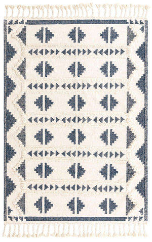 Navy Blue and White 6' 1 x 9' Mesa Rectangle Area Rug 100% Wool Geometric All Natural Carpet for Living, Dining, Office, Bedrooms, Dorms, Kitchens for Sale at Rug Engine