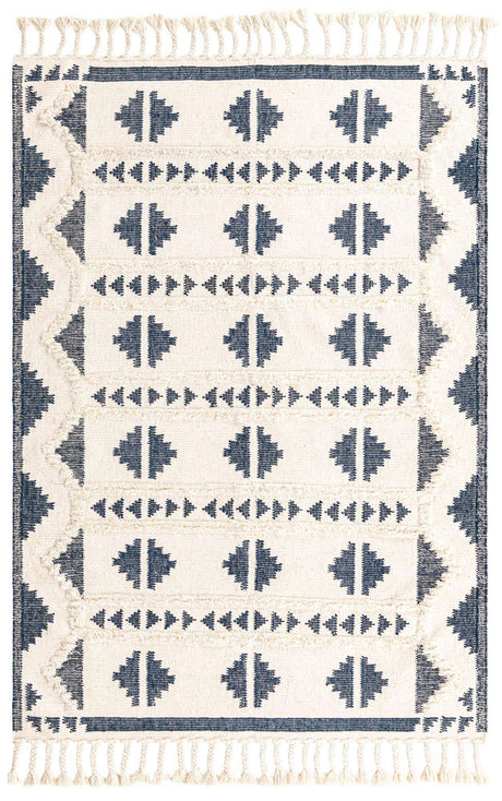 Navy Blue and White 6' 1 x 9' Mesa Rectangle Area Rug 100% Wool Geometric All Natural Carpet for Living, Dining, Office, Bedrooms, Dorms, Kitchens for Sale at Rug Engine