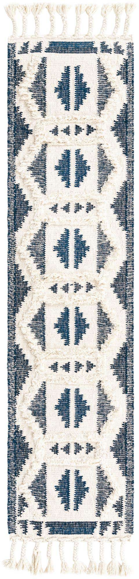 Navy Blue and White 2' 2 x 8' 2 Mesa Runner Area Rug 100% Wool Geometric All Natural Carpet for Living, Dining, Office, Bedrooms, Dorms, Kitchens for Sale at Rug Engine