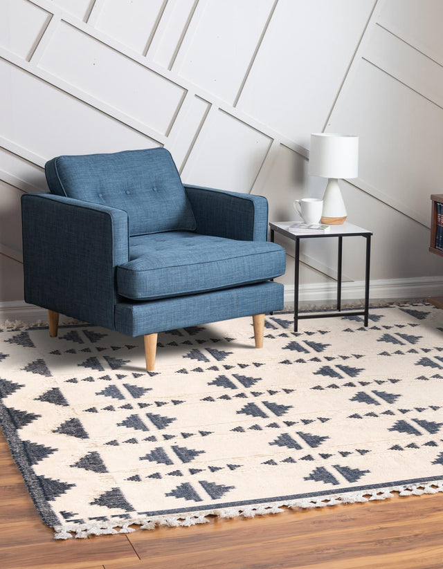 Navy Blue and White 10' x 10' Mesa Square Area Rug 100% Wool Geometric All Natural Carpet for Living, Dining, Office, Bedrooms, Dorms, Kitchens for Sale at Rug Engine