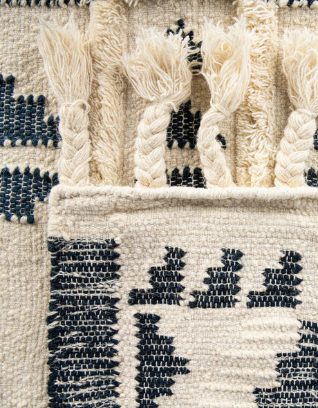 Navy Blue and White 8' x 8' Mesa Square Area Rug 100% Wool Geometric All Natural Carpet for Living, Dining, Office, Bedrooms, Dorms, Kitchens for Sale at Rug Engine