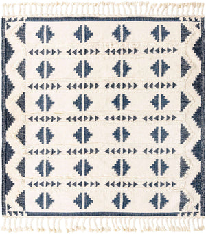 Navy Blue and White 8' x 8' Mesa Square Area Rug 100% Wool Geometric All Natural Carpet for Living, Dining, Office, Bedrooms, Dorms, Kitchens for Sale at Rug Engine