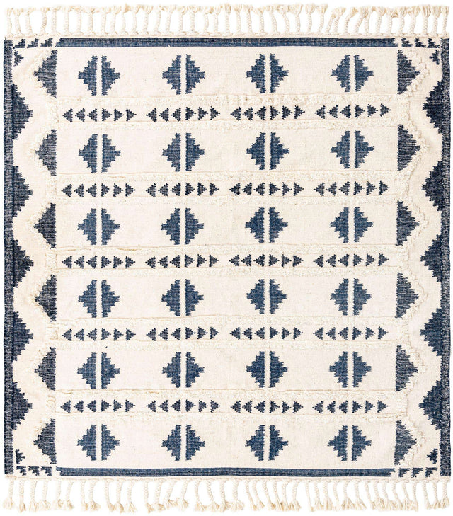 Navy Blue and White 8' x 8' Mesa Square Area Rug 100% Wool Geometric All Natural Carpet for Living, Dining, Office, Bedrooms, Dorms, Kitchens for Sale at Rug Engine