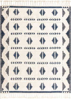 Navy Blue and White 8' x 10' Mesa Rectangle Area Rug 100% Wool Geometric All Natural Carpet for Living, Dining, Office, Bedrooms, Dorms, Kitchens for Sale at Rug Engine