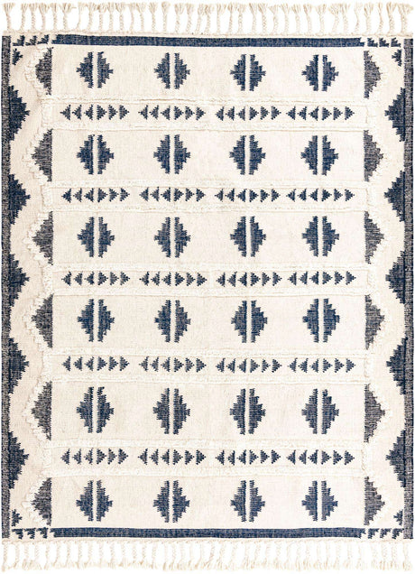 Navy Blue and White 8' x 10' Mesa Rectangle Area Rug 100% Wool Geometric All Natural Carpet for Living, Dining, Office, Bedrooms, Dorms, Kitchens for Sale at Rug Engine