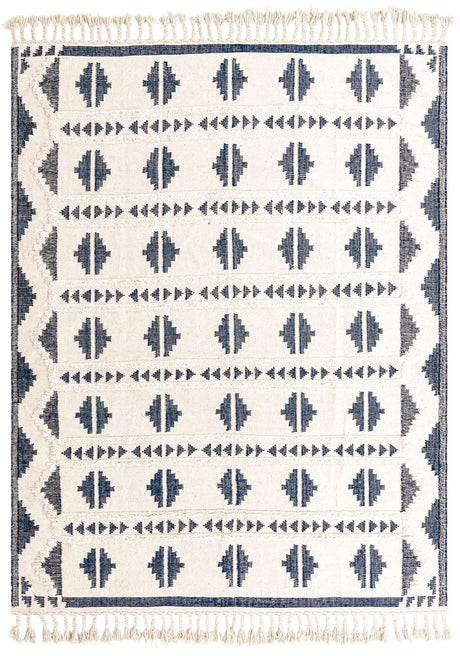 Navy Blue and White 9' x 12' Mesa Rectangle Area Rug 100% Wool Geometric All Natural Carpet for Living, Dining, Office, Bedrooms, Dorms, Kitchens for Sale at Rug Engine