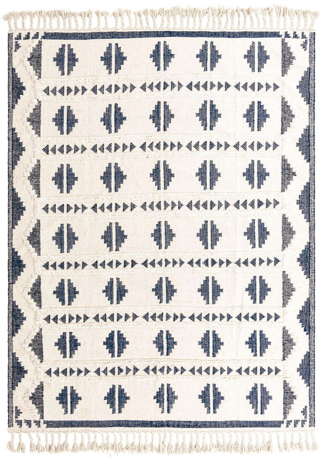 Navy Blue and White 9' x 12' Mesa Rectangle Area Rug 100% Wool Geometric All Natural Carpet for Living, Dining, Office, Bedrooms, Dorms, Kitchens for Sale at Rug Engine