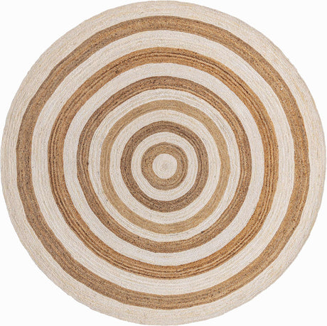 White Natural 10' x 10' Braided Jute Round Rug
