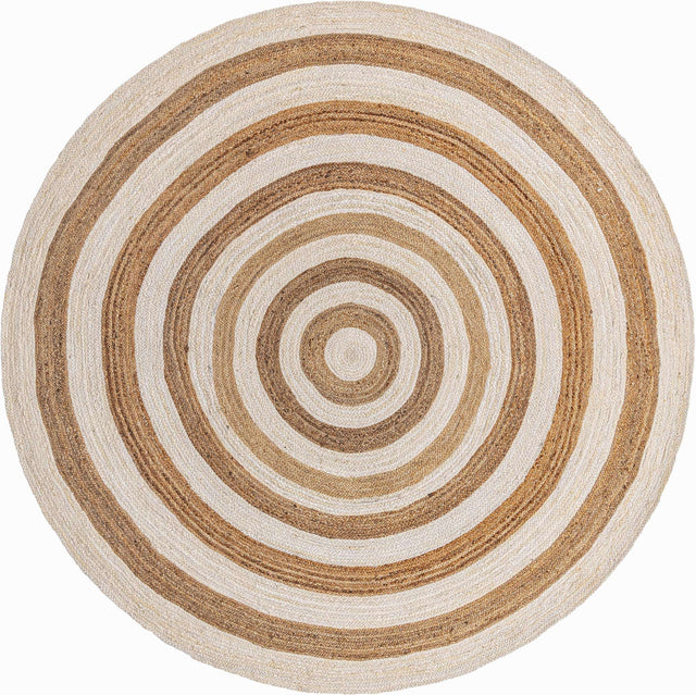 White Natural 10' x 10' Braided Jute Round Rug