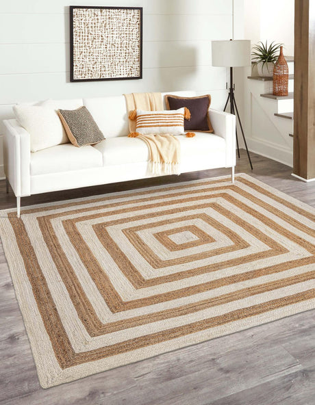 White Natural 10' x 10' Braided Jute Square Rug