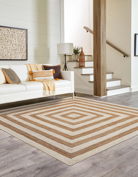 White Natural 10' x 10' Braided Jute Square Area Rug 100% Jute Hand Braided Natural Eco-Friendly Boho Style Carpet for Living Rooms Dining Office Space Dorms for Sale at Rug Engine