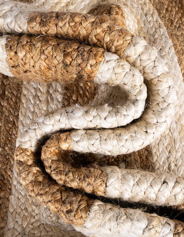 White Natural 10' x 10' Braided Jute Square Rug