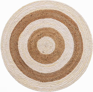 White Natural 3' 3 x 3' 3 Braided Jute Round Rug