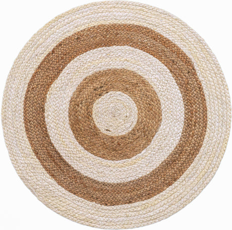 White Natural 3' 3 x 3' 3 Braided Jute Round Rug