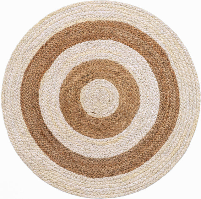 White Natural 3' 3 x 3' 3 Braided Jute Round Rug