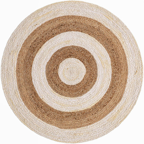 White Natural 4' 1 x 4' 1 Braided Jute Round Rug