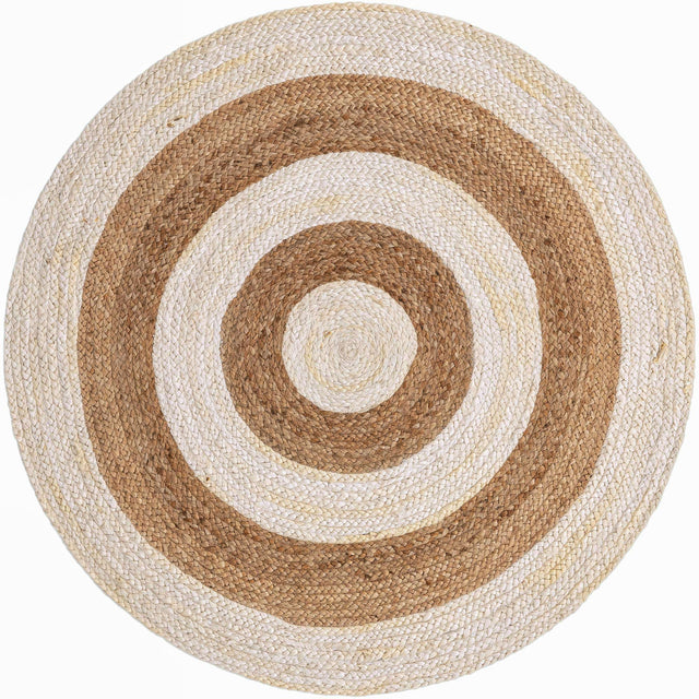 White Natural 4' 1 x 4' 1 Braided Jute Round Rug