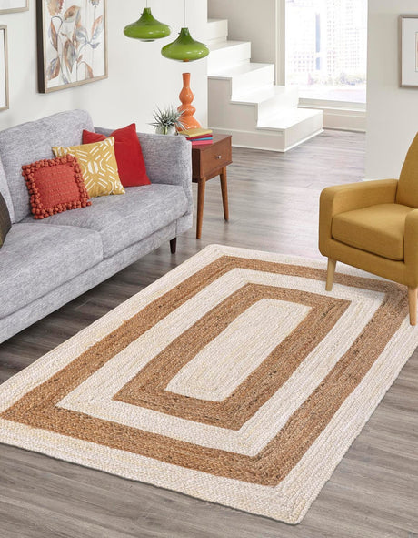 White Natural 4' 1 x 6' 1 Braided Jute Rectangle Rug