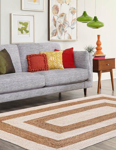 White Natural 4' 1 x 6' 1 Braided Jute Rectangle Area Rug 100% Jute Hand Braided Natural Eco-Friendly Boho Style Carpet for Living Rooms Dining Office Space Dorms for Sale at Rug Engine