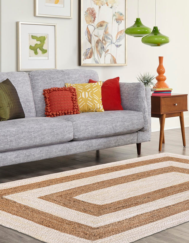 White Natural 4' 1 x 6' 1 Braided Jute Rectangle Rug