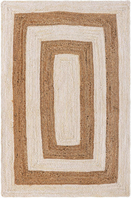 White Natural 4' 1 x 6' 1 Braided Jute Rectangle Rug