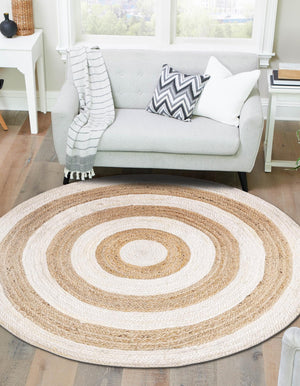 White Natural 3' 3 x 3' 3 Braided Jute Round Rug