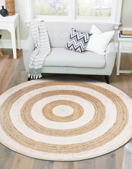 White Natural 3' 3 x 3' 3 Braided Jute Round Area Rug 100% Jute Hand Braided Natural Eco-Friendly Boho Style Carpet for Living Rooms Dining Office Space Dorms for Sale at Rug Engine