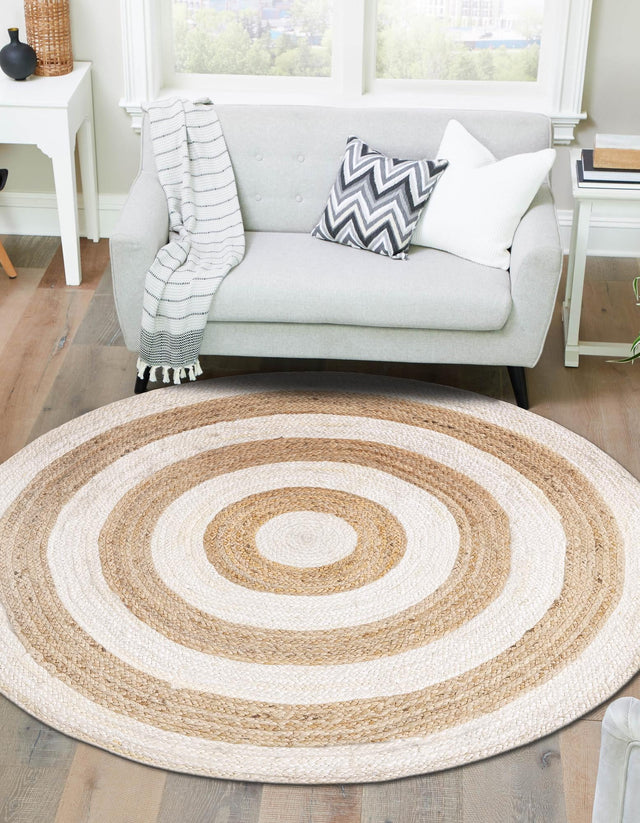 White Natural 3' 3 x 3' 3 Braided Jute Round Rug
