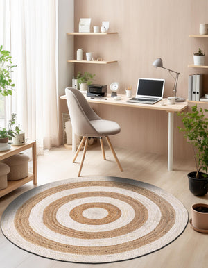 White Natural 3' 3 x 3' 3 Braided Jute Round Rug